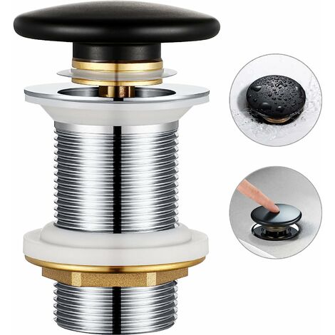 Garniture de vidage Universelle en céramique sans trop-Plein, Garniture de vidage pour lavabo Noir Mat soupape de vidage bonde pour lavabo/Robinet de vidage de lavabo en Laiton