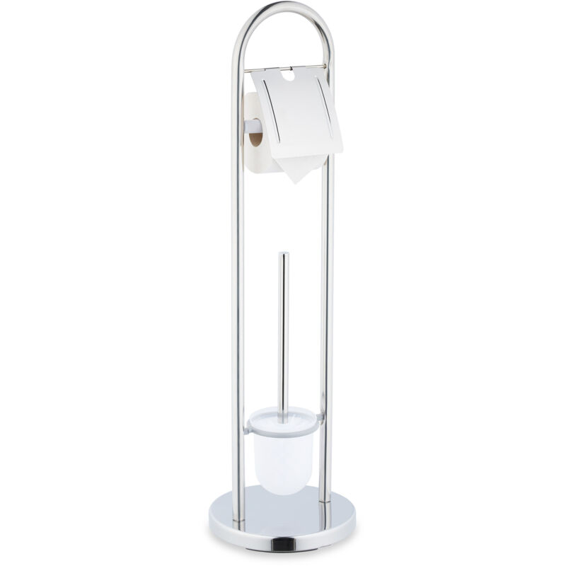 Serviteur wc, en acier inoxydable, non fixe, brosse et porte-brosse, h x d : 79 x 22 cm, argenté - Relaxdays