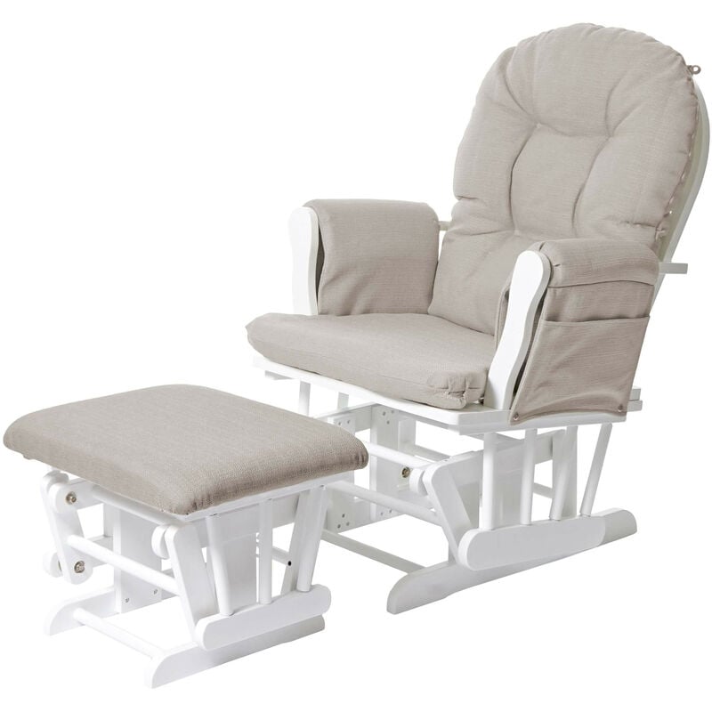 Mendler - Fauteuil relax HWC-C76 fauteuil à bascule, rocking-chair, tissu - crème, monture blanche