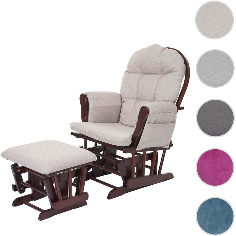 Fauteuil relax HWC-C76 fauteuil à bascule, rocking-chair, tissu - gris clair, monture blanche