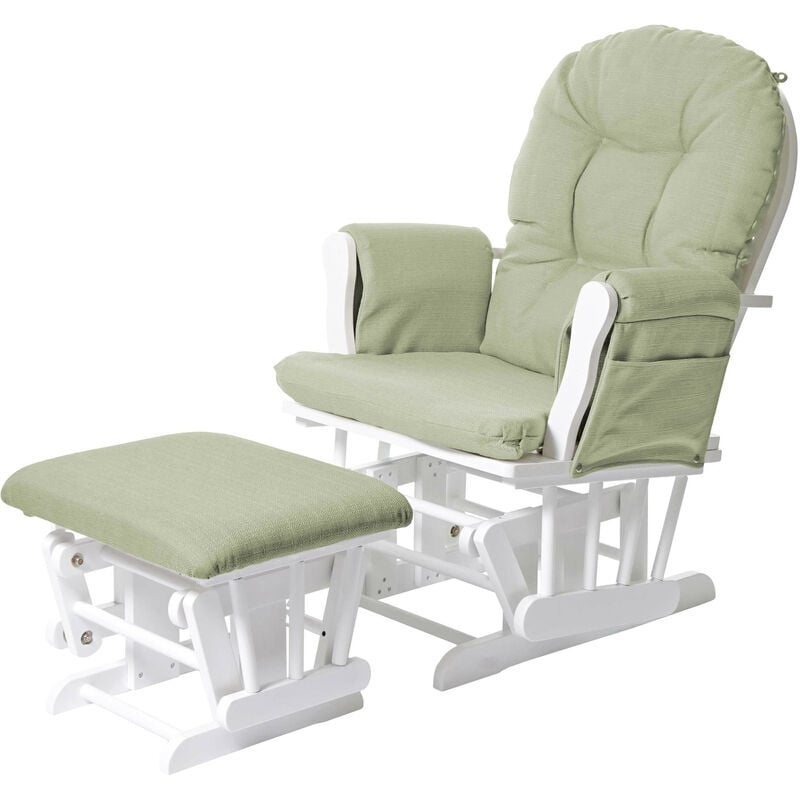 Fauteuil relax HWC-C76 fauteuil à bascule, rocking-chair, tissu - vert clair, monture blanche