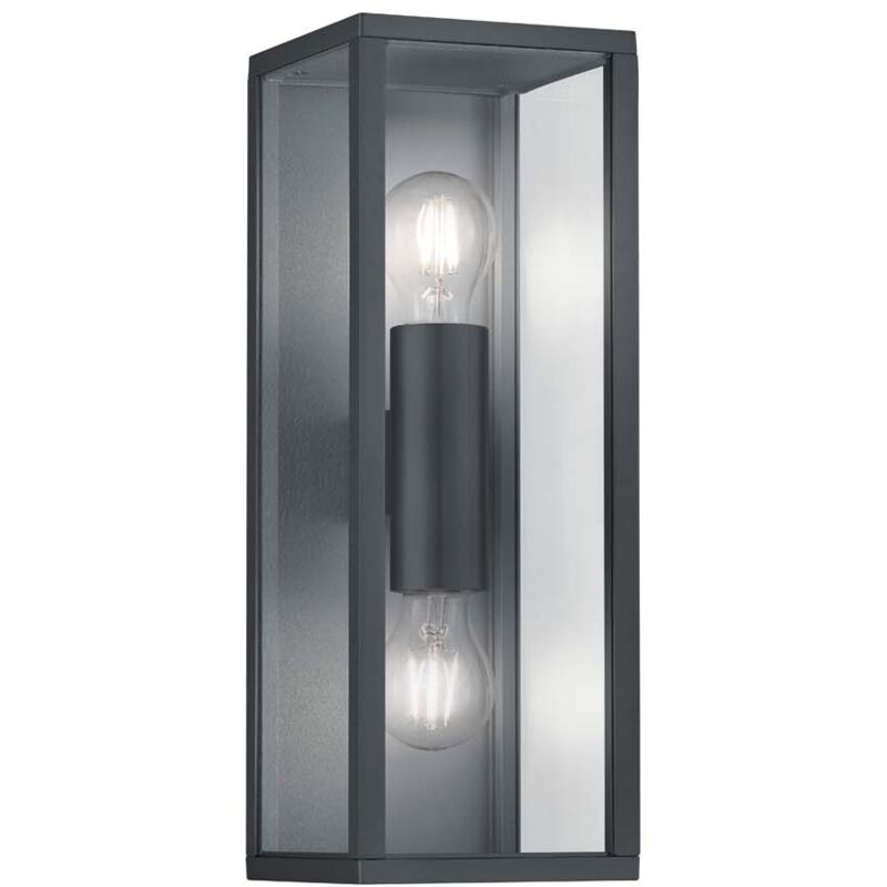 Image of Garonne Applique Da Esterno Doppia Lampadina Fusione Di Alluminio Antracite e Vetro Trasparente Ip44 H.40Cm