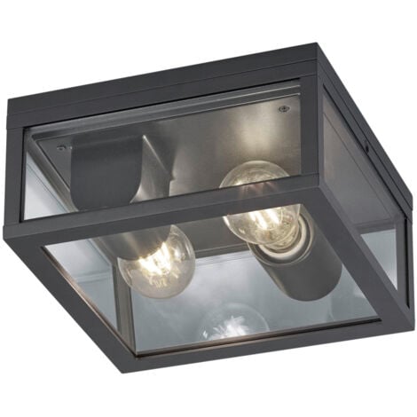 TRIO LIGHTING Garonne outdoor ceiling light double lamp cast aluminium anthracite and transparent glass ip44 24x24cm 601860242
