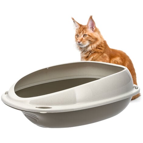 GarPet Katzenklo ohne Deckel 57x40x19 cm Katzentoilette mit Rand Katzen WC Schalentoilette grau oval hygenisch