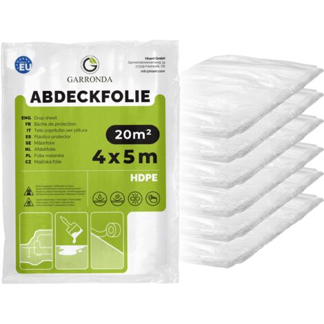 Garronda Abdeckfolie 4x5 m 6er Pack transparent HDPE Malerfolie für Renovierung, Staubschutzfolie Umzug, Abdeckplane Baufolie für Möbel- & Bodenschutz, Folie reißfest GD-0166