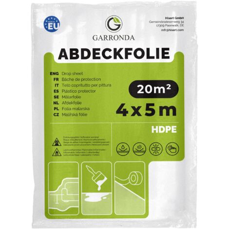 Garronda Abdeckfolie 4x5 m transparent HDPE Malerfolie für Renovierung, Staubschutzfolie Umzug, Abdeckplane Baufolie für Möbel- & Bodenschutz, Folie reißfest GD-0166