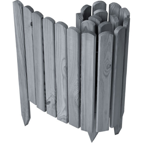 Garronda Beeteinfassung Holz Rollzaun Holzzaun 40 cm x 100 cm imprägniert Flexibler Rollborder Rasenkante Palisade Gartenzaun Umzäunung für Garten GD-0148, Grau