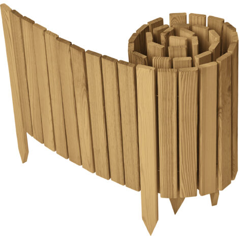 Garronda Beeteinfassung Holz Rollzaun Holzzaun 40 cm x 200 cm imprägniert Flexibler Rollborder Rasenkante Palisade Gartenzaun Umzäunung für Garten GD-0149, Hellbraun