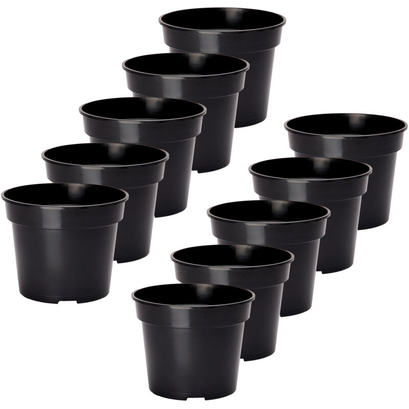 Garronda Blumentopf Kunststoff Pflanztopf Rund Kräutertopf Anzuchttöpfe Blumentopf Schwarz Für Innen Und Aussen 26cm Gd-0025 (10 Stück Schwarz,