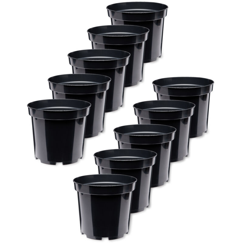 Garronda Blumentopf Kunststoff Pflanztopf Rund Kräutertopf Anzuchttöpfe Blumentopf Schwarz Für Innen Und Aussen 31cm Gd-0025 (10 Stück Schwarz,