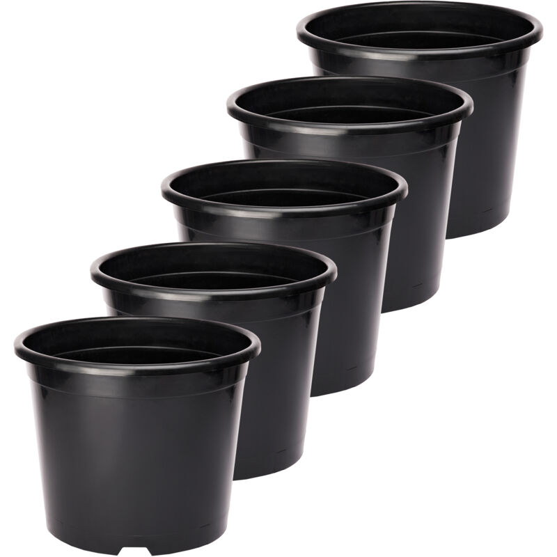 Garronda Blumentopf Kunststoff Pflanztopf Rund Kräutertopf Anzuchttöpfe Blumentopf Schwarz Für Innen Und Aussen 32cm Gd-0025 (5 Stück Schwarz, ⌀