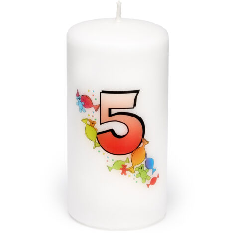 Garronda Geburtstagskerzen mit Motiv 5 Jahre 6x12cm und 24 Std. Brenndauer Geschenk für Mädchen & Jungen zum Kinder oder Erwachsener Geburtstag GD-0076
