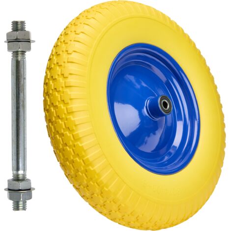 Garronda PU Vollgummirad 4.80/4.00-8 pannensicher wartungsfrei bis 100 kg Schubkarrenrad Ersatzrad Schubkarre mit Achse Stahlfelge Kugellager für Gartenwagen Hof Baustelle GD-0165, Gelb-Blau
