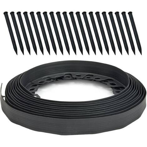 Garronda Rollrasenkante 10 m aus Kunststoff, Flexible Beeteinfassung Hoch 4 cm mit 20 Befestigungsnägel, Rasenbegrenzung für Beetumrandung und Gartenwege, Gartendeko Rasenkanten GD-0158