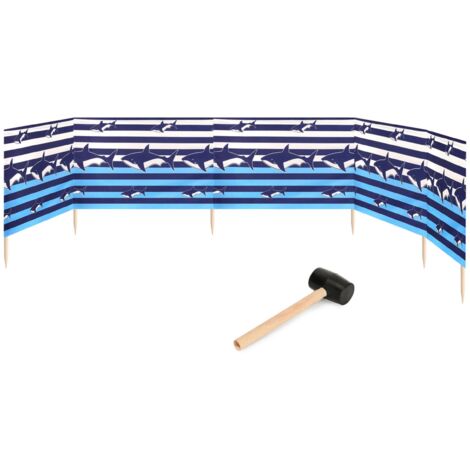 Garronda Strand Windschutz Sichtschutz 6m lang Plus Gummihammer GAEX001 (Streifen/Haie, 6 m)