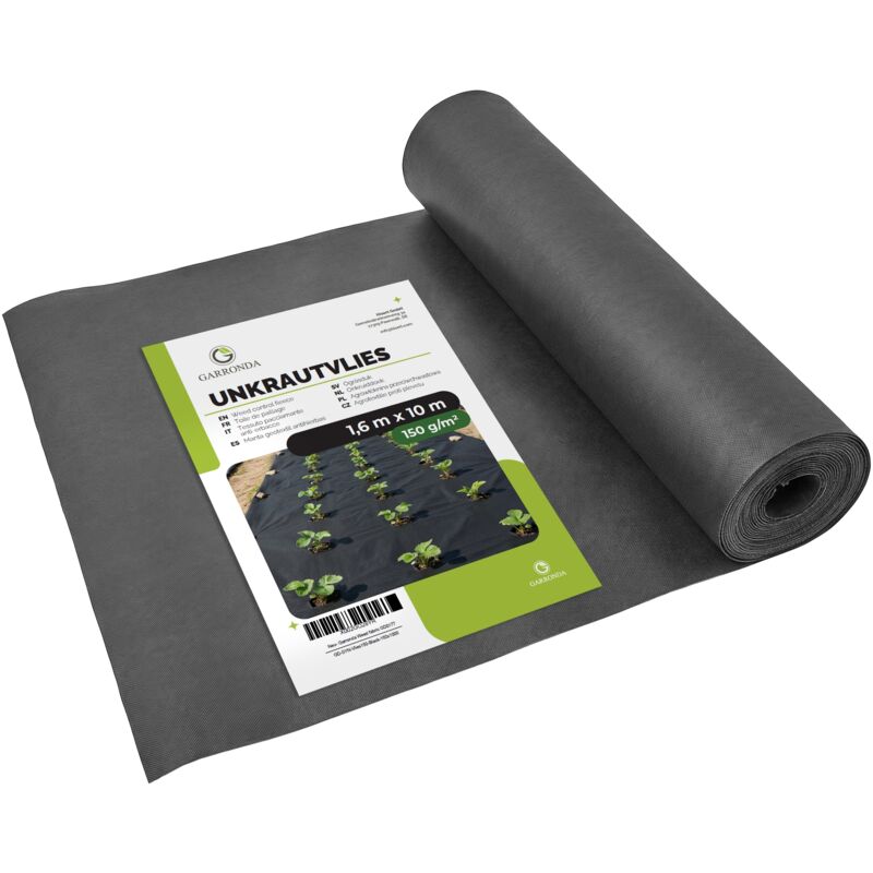 Garronda Unkrautvlies Gartenvlies 150 G/m² 1, 6 M X 10 M Schwarz Zur Bodenabdeckung Im Garten Und Zur Unkrautkontrolle Für Beet, Wege Und Untergrund