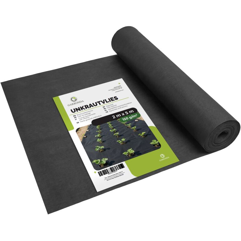 Garronda Unkrautvlies Gartenvlies 150 G/m² 2 M X 5 M Schwarz Zur Bodenabdeckung Im Garten Und Zur Unkrautkontrolle Für Beet, Wege Und Untergrund Als