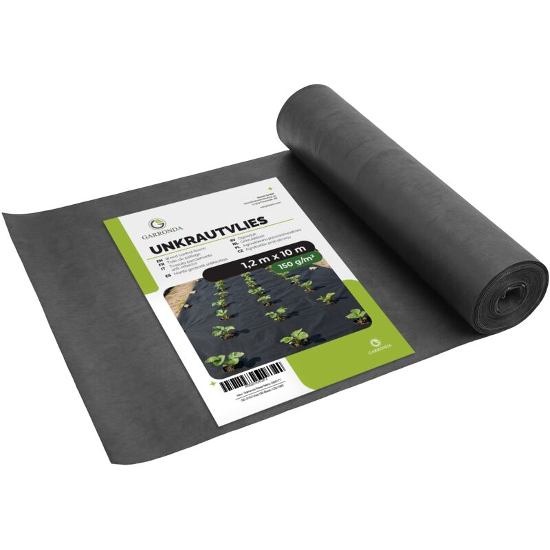 Garronda Unkrautvlies Gartenvlies 150 G/m² 1, 2 M X 10 M Schwarz Zur Bodenabdeckung Im Garten Und Zur Unkrautkontrolle Für Beet, Wege Und Untergrund