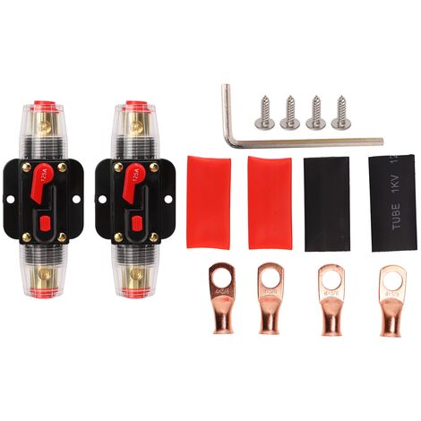 GARRYFIZH Disjoncteur en ligne 12-24V avec porte-fusible à réinitialisation manuelle cosses de batterie tubes thermorétractables pour système audio de bateau de voiture 125A