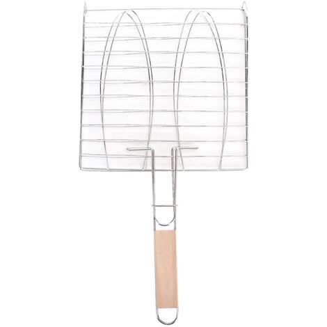 GARRYFIZH Filet de barbecue en acier inoxydable antiadhésif avec poignée, pour griller poissons et viandes au four.