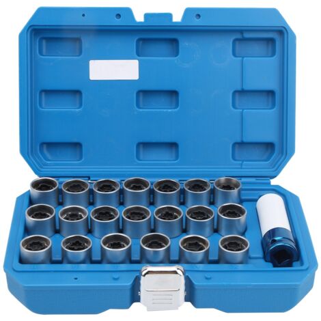 GARRYFIZH Kit de 21 outils antivol pour écrous de roue, comprenant une clé de verrouillage, une douille de 17 mm et une boîte à outils. Comprend : 20 clés de verrouillage et un coffret