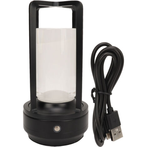 GARRYFIZH Lampe de table sans fil, abat-jour en cristal, 3 températures de couleur, commande tactile, rechargeable par USB, LED de bureau pour la maison, noire