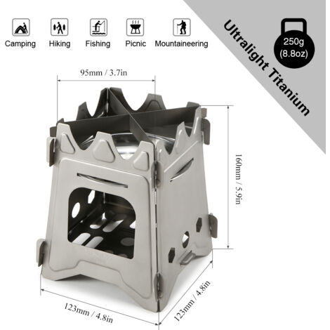 GARRYFIZH Lixada Camping Titanium Poêle à bois ultraléger et pliable avec plateau à alcool, portable, pour la cuisine en plein air, la randonnée, les pique-niques