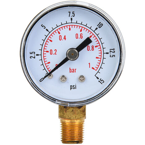 GARRYFIZH Manomètre mécanique à raccord inférieur 1/8 pouce BSPT pour air, huile et eau (0-15 psi 0-1 bar)