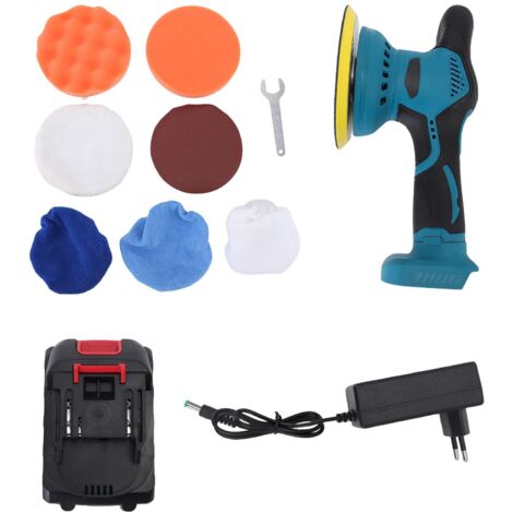 GARRYFIZH Polisseuse de voiture sans fil, rechargeable, 8 vitesses, 5500 tr/min, kit de polissage orbital de 6 pouces, avec batterie de 1300 mAh, adaptée au cirage et au polissage, prise UE, 100-240V