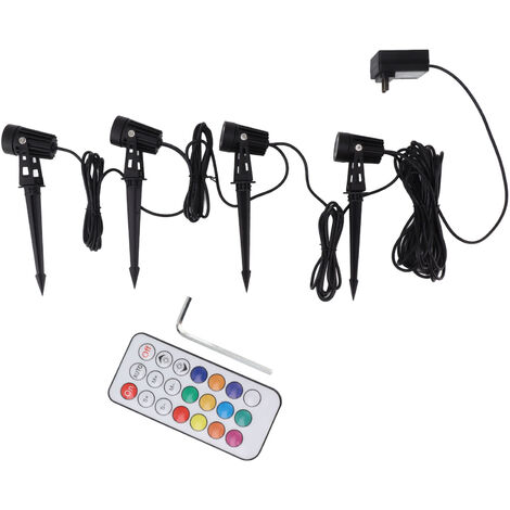 GARRYFIZH Projecteur de jardin 4 en 1 RGB multicolore avec télécommande et application pour cour, terrasse et pelouse