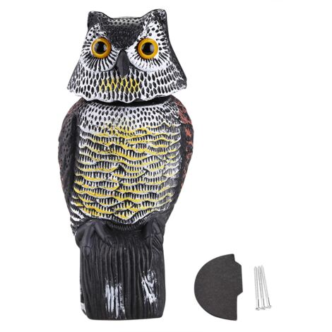 GARRYFIZH Tête rotative chouette leurre Protection répulsif oiseau ravageur épouvantail épouvantail jardin avoir du son