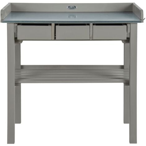 Gartentisch Arbeitstisch Schublade Arbeitsplatte Regal Weiß/Grau