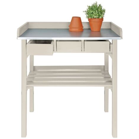Gartentisch Arbeitstisch Schublade Arbeitsplatte Regal Weiß/Grau