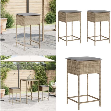 Garten-Barhocker mit Kissen 2 Stk. Beige Poly Rattan - Gartenstuhl - Barhocker - Outdoor Möblierung - Gartenmöbel - Rattan Gartenmöbel - Home & Living