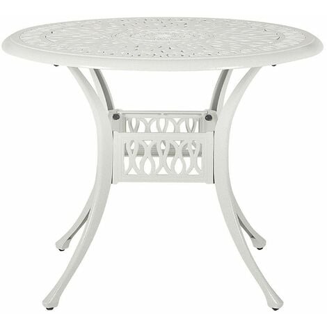 Garten Beistelltisch Cremeweiß Aluminium Rund mit Sonnenschirmloch Französischer Vintage Stil Retro Design Outdoor Balkon Terrasse Garten