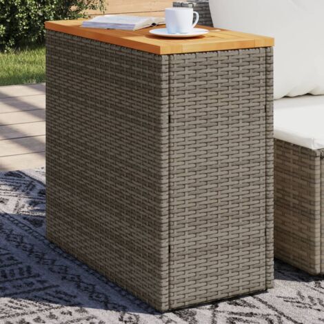 Garten-Beistelltisch mit Holzplatte Grau 58x27,5x55 cm Rattan CFW938974