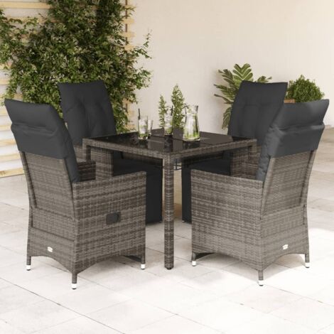 Garten Bistro Set 5 Teilig mit grauen Kissen aus Poly-Rattan