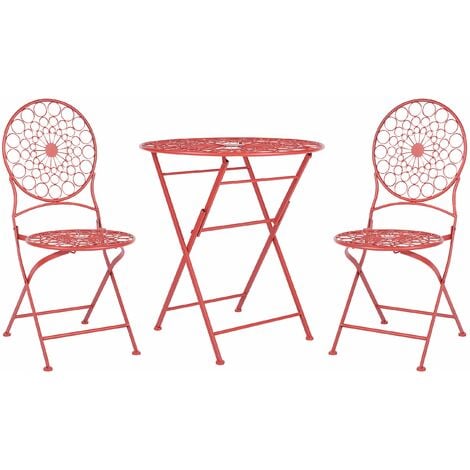 Garten Bistro Set Rot Eisen Faltbar mit 2 Stühlen und Tisch für den Außenbereich UV-Rostbeständigkeit französischer Retro-Stil
