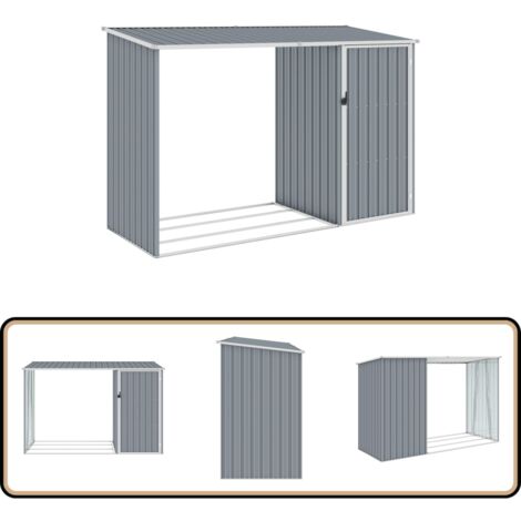 Garten Brennholzlager Grau 245x98x159 cm Verzinkter Stahl - Gartenschuppen - Stahlausführung - Werkzeugaufbewahrung - Wetterfest - Robust