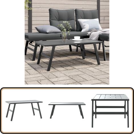 Garten-Couchtisch Schwarz 90x45x35 cm Pulverbeschichteter Stahl - Gartencouchtisch - Esszimmertisch - Außentisch - Balkontisch - Terrasse
