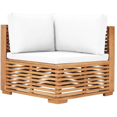 Garten-Ecksofa mit Cremeweißer Auflage Massivholz Teak vidaXL