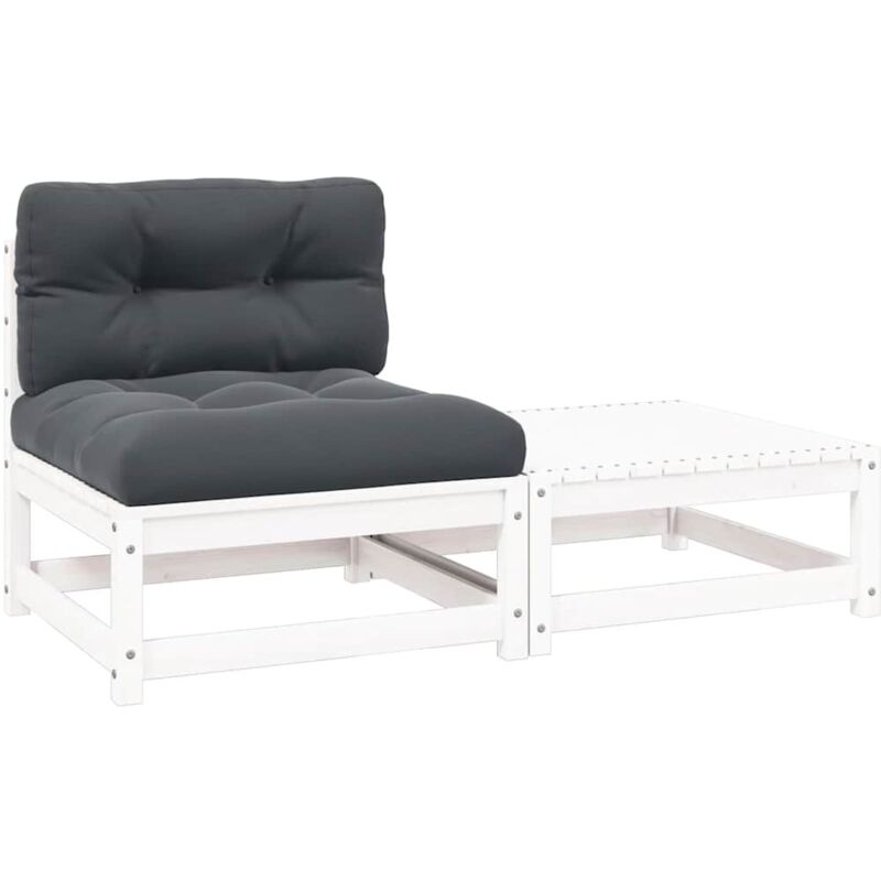 2-tlg. Garten-lounge-set Mit Kissen Weiß Kiefer Massivholz - Vidaxl
