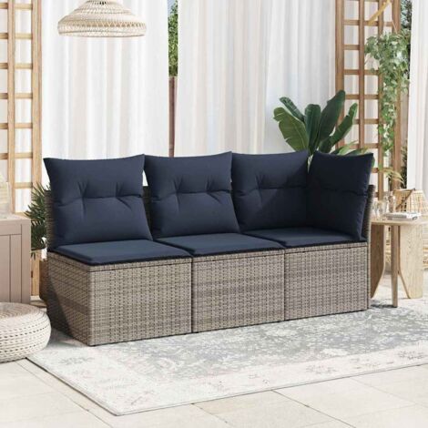 Garten-Ecksofa mit Kissen Grau Poly Rattan vidaXL