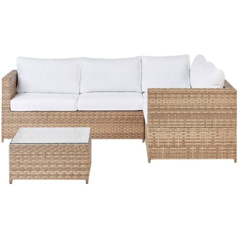 Garten Ecksofa mit Tisch 4-Sitzer AVOLA linksseitig Polyrattan Cremeweiß