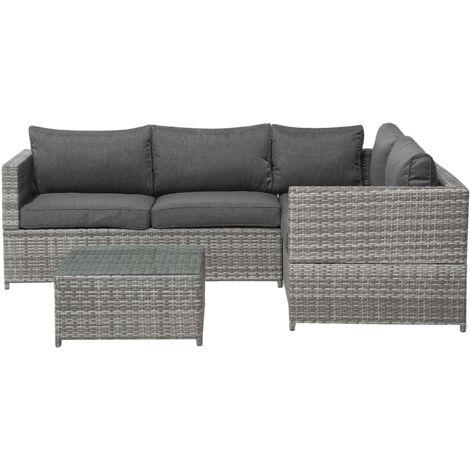 Garten Ecksofa mit Tisch 4-Sitzer AVOLA linksseitig Polyrattan Grau