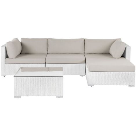 Garten Ecksofa mit Tisch 4-Sitzer SANO linksseitig modular Polyrattan Weiß