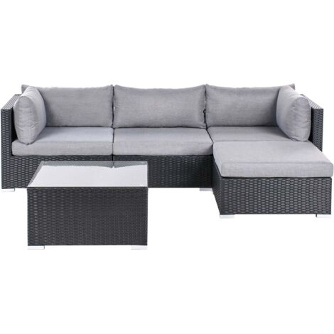Garten Ecksofa mit Tisch 4-Sitzer SANO linksseitig Polyrattan Schwarz