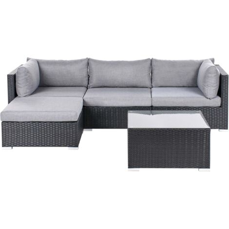 Garten Ecksofa mit Tisch 4-Sitzer SANO rechtsseitig Polyrattan Schwarz
