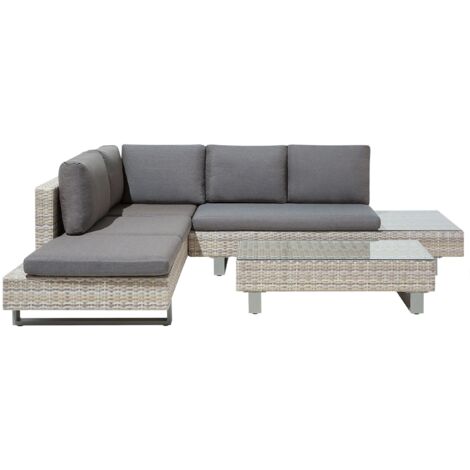 Garten Ecksofa mit Tisch 5-Sitzer LANCIANO rechtsseitig Polyrattan Grau