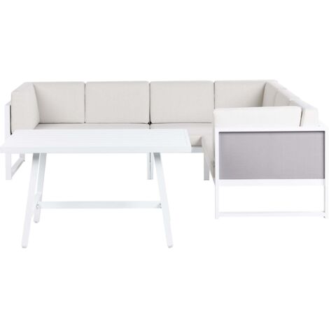 Garten Ecksofa mit Tisch 6-Sitzer CASTELLA/FRATTE linksseitig Metall Cremeweiß